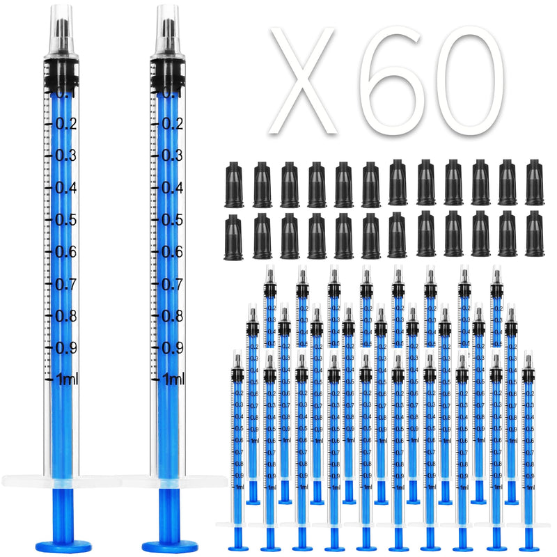 [Australia - AusPower] - 60 Pack 1ml Plastic Syringes Separate Sterile Packaging Syringe Without Needle with Caps,Suitable for Scientific Labs Measurement, Measuring, Dispensing, Watering, Refilling (60 Pack 1ml) A- 1ml-60Pack 