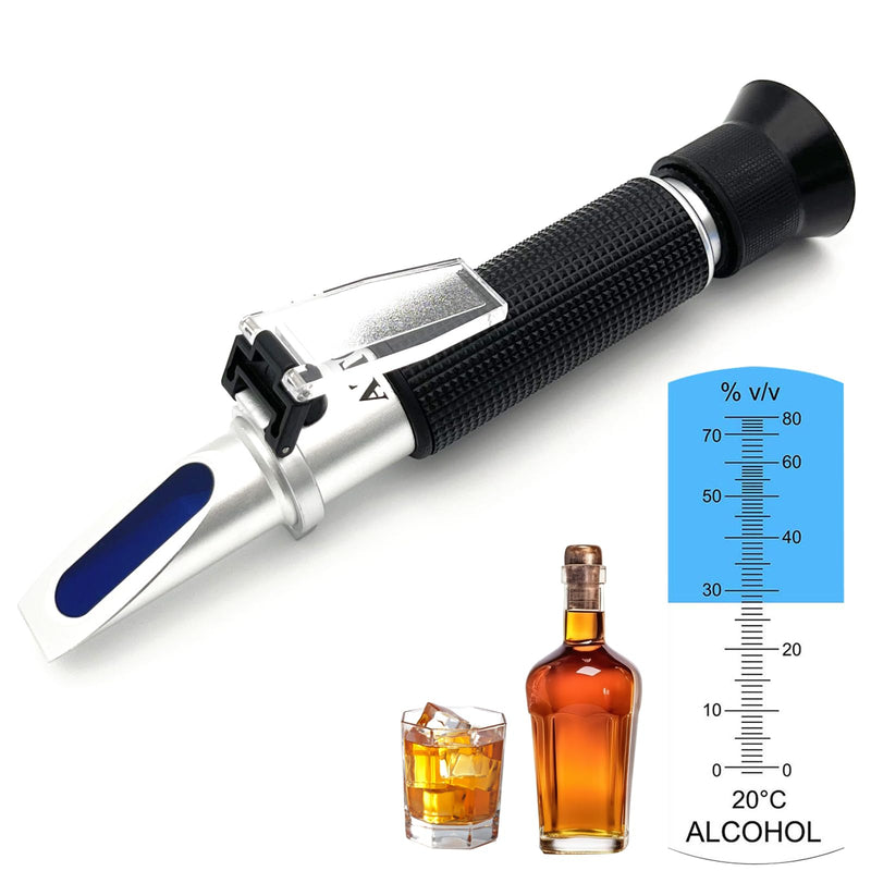 Alcohol Refractometer for Spirit Alcohol Volume Percent Measurement 0~80% v/v. Alcohol Volume Meter for Alcohol Liquor Production Spirit Alcohol Measurement Ethanol with Water Distilled Beverages Alcohol Refractometer