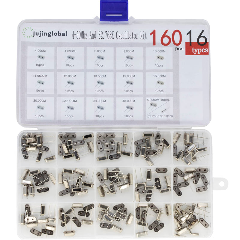 [Australia - AusPower] - 160pcs 16 Types Crystal Resonators Oscillator Assortment Kit 4MHz, 4.096MHz, 6MHz, 8MHz, 10MHz, 11.0592MHz, 12MHz, 13.56MHz, 15MHz, 16MHz, 20MHz, 22.1184MHz, 24MHz, 48MHz, 50Mhz, 32.768Mhz 2x6mm 16-Values 160pcs 