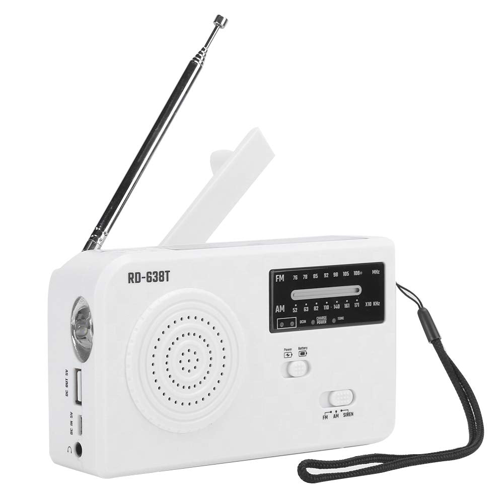 [Australia - AusPower] - Emergency Radio, Hand Crank Solar Weather Radios, Multifunctional FMAM Radio with LED Flashlight, Built-in Speaker for Home Outdoor (White) White 