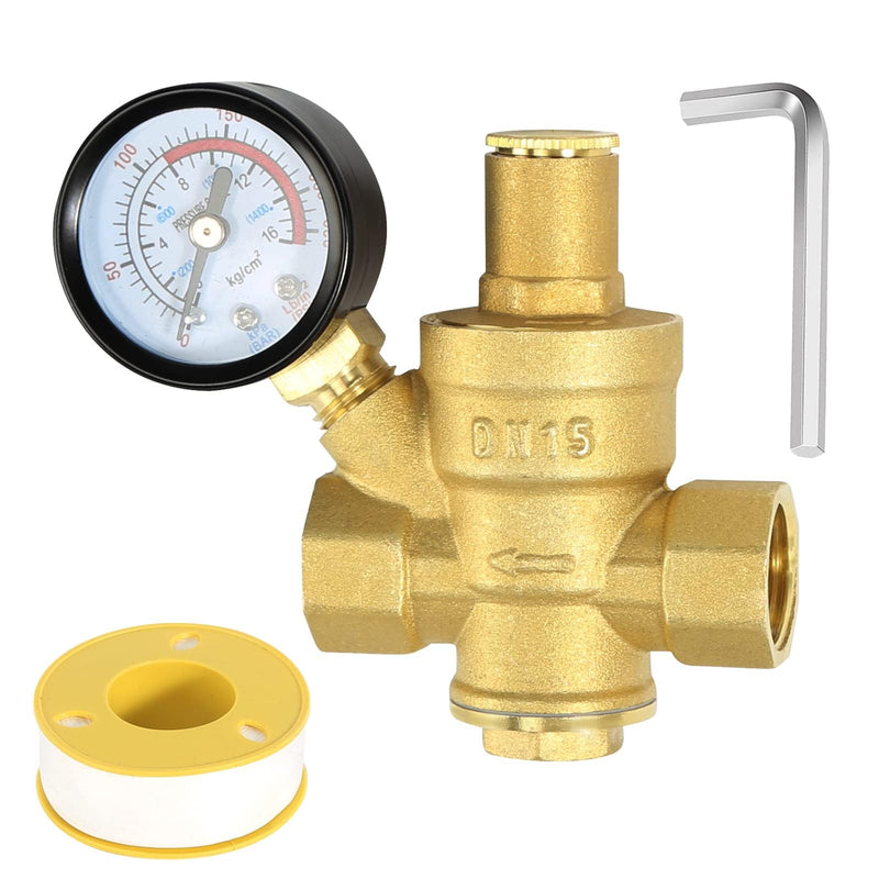 [Australia - AusPower] - Water Pressure Regulator 1/2 inch with Gauge, Made of 100% High Hardness Brass, Adjustable Water Pressure Reducing Valve Water 