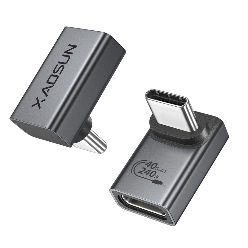 [Australia - AusPower] - 240W 90 Degree Right Angle USB C Adapter, XAOSUN 90 Degree USB-C Male to USB-C Female Adapter 2 Pack, USB4 90 Degree Type C 240W Connecter for ROG Ally, Steam Deck, Switch, Dock, Mac, Tablet and Phone 