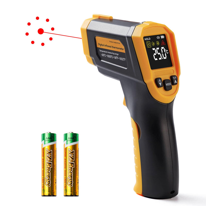 [Australia - AusPower] - Infrared Thermometer Temperature Gun(NOT for Humans),-58°F~1832°F(-50°C~1000°C),High&Low Alarm,Non-Contact,MAX/MIN/DIF/AVG Display Digital Laser Thermometer Gun for Cooking,Industrial 