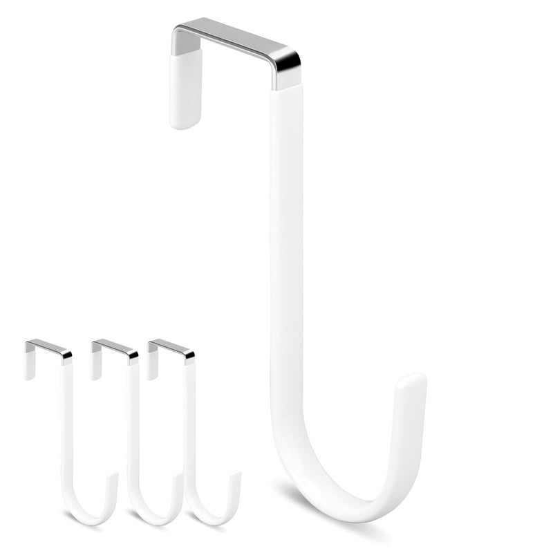 Over The Door Hooks, Soft Rubber Prevent Scratches Door Hangers Hooks for Bathroom, Living Room, Bedroom, and Kitchen Hanging Clothes, Towels, Shoe Bag, Hats, Coats, Bags, etc (White, 4 PACK) White