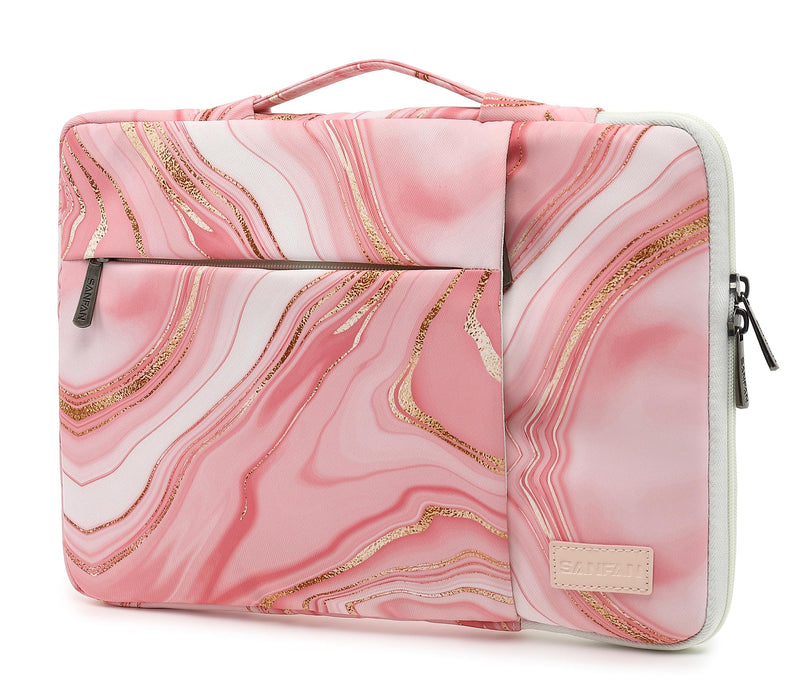 [Australia - AusPower] - SANFAN 360° Protective Laptop Sleeve Case Bag with 2 Pockets,Laptop Cover with Handle and Luggage Strap for MacBook Pro 16 inch and 15 inch-15.6 inch Laptop (Pink Marble) Pink Marble 