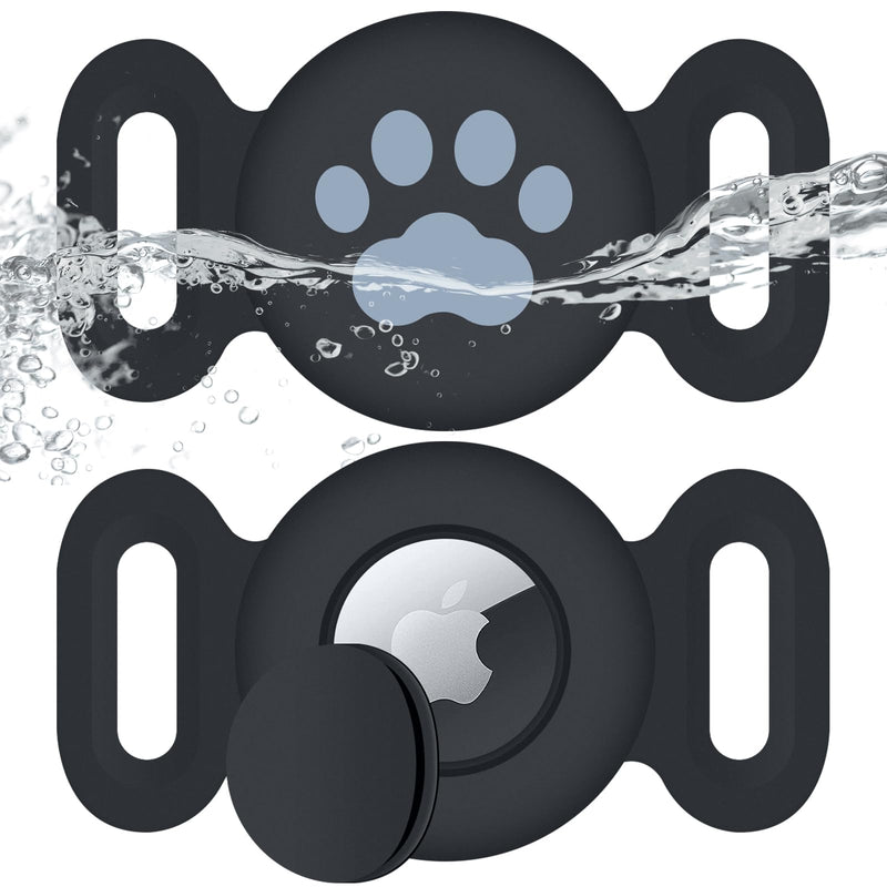 [Australia - AusPower] - Waterproof Airtag Dog Collar Holder (2 Pack), Protective Anti-Lost Airtag Case for GPS Dog Tracker, Silicone Airtag Cat Collar Dog Airtag Holder for Pets(Black/Black) Black/Black 