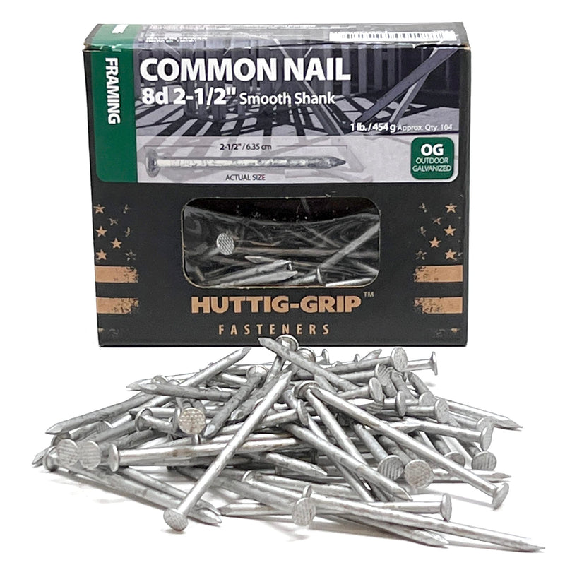 [Australia - AusPower] - Huttig-Grip 2-1/2 in Framing Common Nail 8d Size, Outdoor Galvanized Finish, 1 lb Pack of 104 Nails 2-1/2 in - 1 lb Pack 