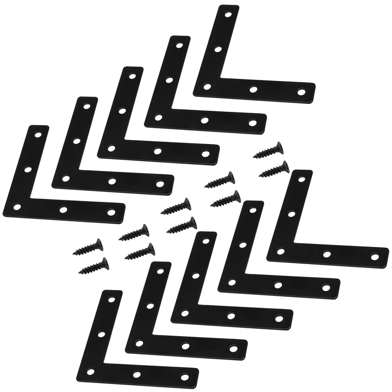 [Australia - AusPower] - 10Pcs 3 x 3 Inch L Bracket Corner Brace (80 X 80mm), Iron Flat Corner Bracket Heavy Duty, Metal L Shaped Bracket Support Brace, Right Angle Bracket Repair Plates with Screws 3" x 3" (Black) L-Shape 