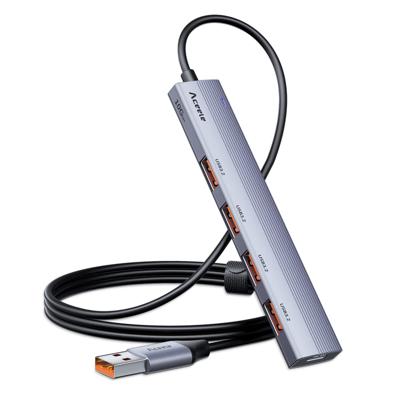 [Australia - AusPower] - Aceele 10Gbps USB 3.2 Hub with 4 USB A 3.2 Ports, USB 3.2 Gen 2 Splitter with 4ft Extented Long Data Cable and Type-C Power Port for Chromebook, Surface Pro 3, iMac, PS4, Flash Drive Data and More … 4*USB-A（120cm） 