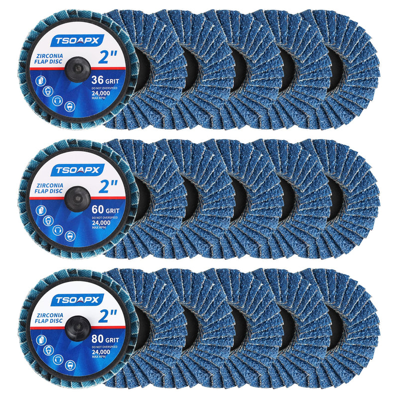 [Australia - AusPower] - 15 PCS Flap Disc Set, 2" Zirconia Blue Flat Flap Discs Roll Lock Grinding Sanding Sandpaper Wheels Grit 36/60/80, Surface Prep Discs for Angle Grinder Strip Rust Paint Removal 15PCS 2 Inch Flap Discs 