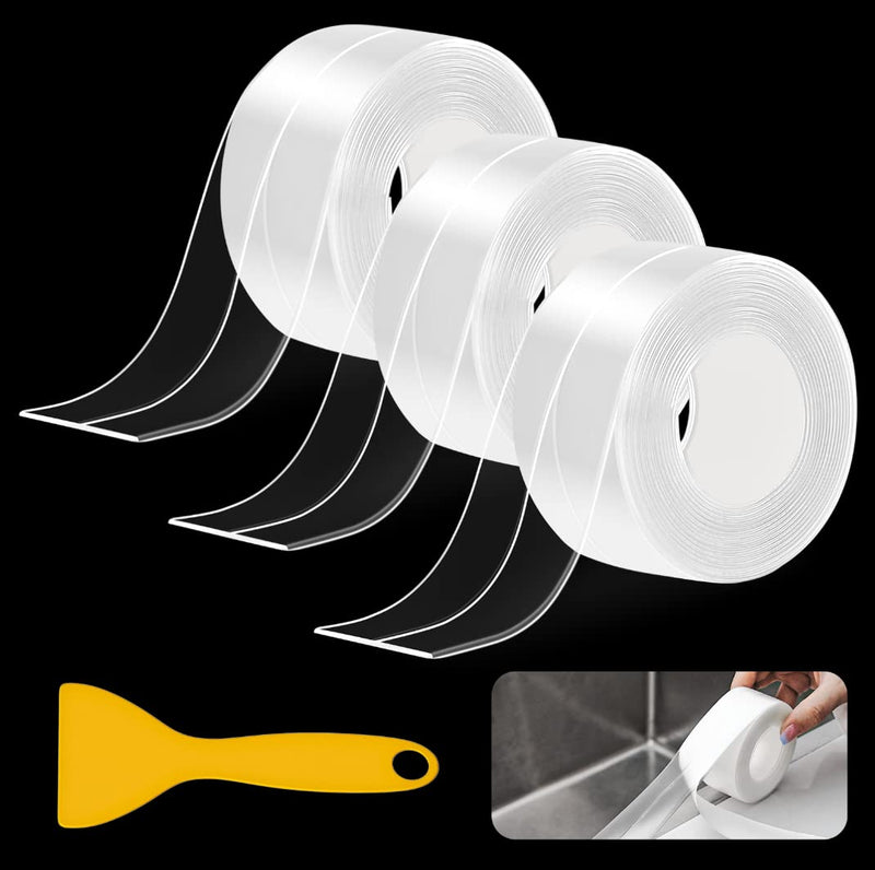 [Australia - AusPower] - Caulk Tape Waterproof Self Adhesive, 3 Rolls Toilet Caulk Sealant Tape,Bathtub Caulk Sealing Strip Tape for Kitchen,Bathroom Caulking Tape, Floor Wall Edge Protector(1.5" x 10.5Ft) Transparent 