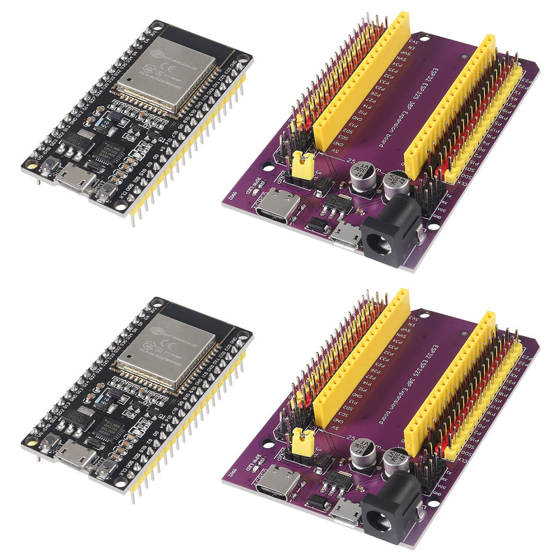 [Australia - AusPower] - AITRIP 2 Sets 38 Pins ESP32 Development Board Type-C/Micro USB CP2102 WiFi+Bluetooth Dual Core ESP32-DevKitC-32 ESP-WROOM-32 with Expansion Board for Arduino IDE 