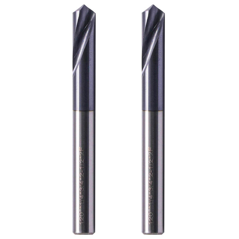 BestParts 2Pcs 2 Flute 120 Degree Solid Carbide Spot Drill - AlTiN Coated | Spotting Drill, 1/4" Shank Diameter, 3/4" Flute Length, 2-1/2" Overall Length 1/4 in