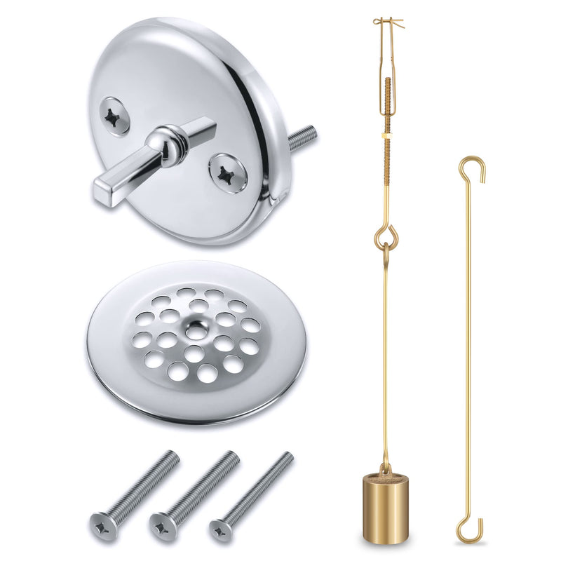 Enhon Universal Bath Tub Drain Linkage Assembly with Trip Lever and Strainer Done Cove, Bathtub Drain Kit, Fit for Trip Lever Bath Tub Waste and Overflow Draining(Chrome) Chrome