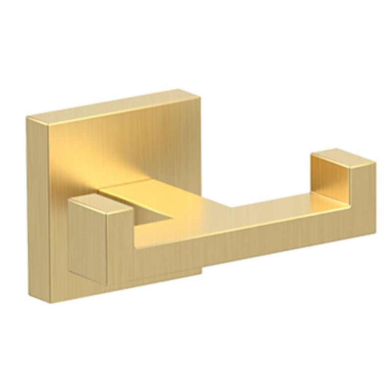 BOZWELL Double Towel Hooks for Bathroom Light Brushed Gold Wall Mount，Simple Modern Square Style Coat Robe Hook，Stainless Steel Heavy Duty Door Hanger for Bathroom Bedroom Kitchen Hotel Pool 1502-G-1 1 Double Hook