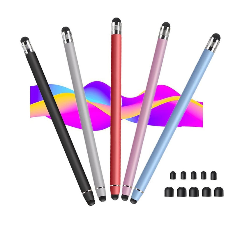 [Australia - AusPower] - Stylus Pens for Touch Screens(5 Pack), 10 Replaceable Tips High Precision Capacitive Stylus Pen for iPad iPhone Android Tablets and All Universal Touch Screen Devices Black/silver/red/purple/blue 
