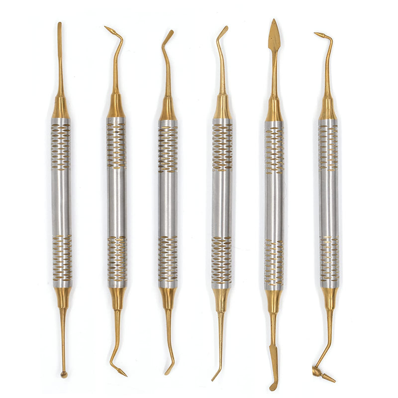 [Australia - AusPower] - 6 Pcs/Kit Dental Composite Resin Filled Scraper,Non Stick Dental Filling Spatula,Double headed Dental Restoration Tool (Gold) Gold 