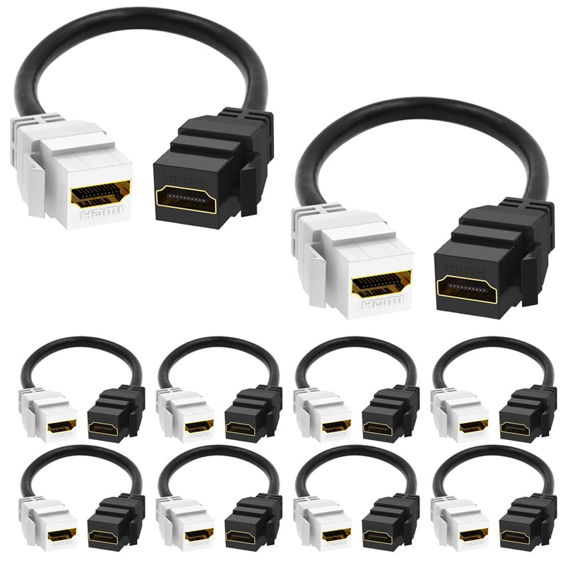 [Australia - AusPower] - VCE HDMI Pigtail Cable 10-Pack, HDMI Keystone Jack Female to Female HDMI Keystone Coupler for Keystone Wall Plate - 6 Inch 