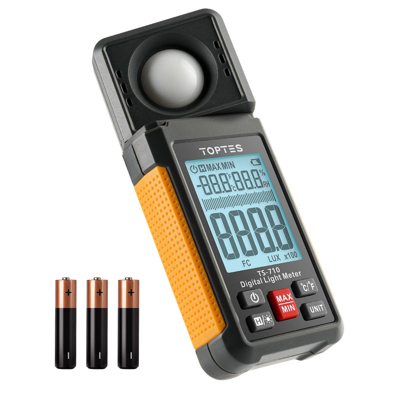 [Australia - AusPower] - TopTes TS-710 Light Meter, Lux/Foot Candles Meter with 180º Rotating Sensor, 0.1~200,000 Lux Range, Large Backlit Display, Light Meter for Plants, Car Headlights, Home & Office LEDs (Includes Battery) 
