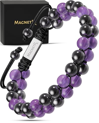 MagnetRX® Hematite & Gemstone Beaded Bracelets for Women (Amethyst) Amethyst 6mm Bead