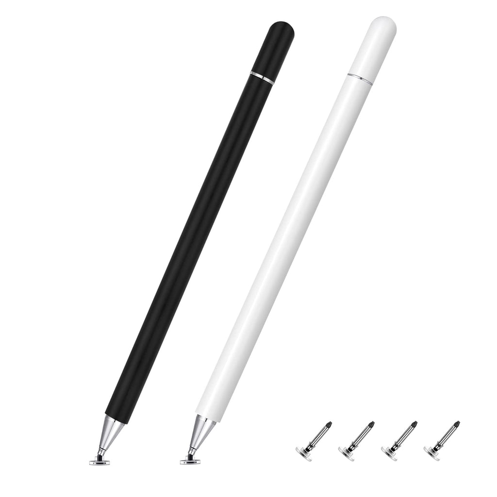 [Australia - AusPower] - Stylus Pen for iPad (2 Pcs), High Precision Magnetic Disc Universal Stylus Pen for iPad Compatible with Apple/iPad Pro Mini Air/iPhone/Android & All Capacitive Touch Screens, Black & White 