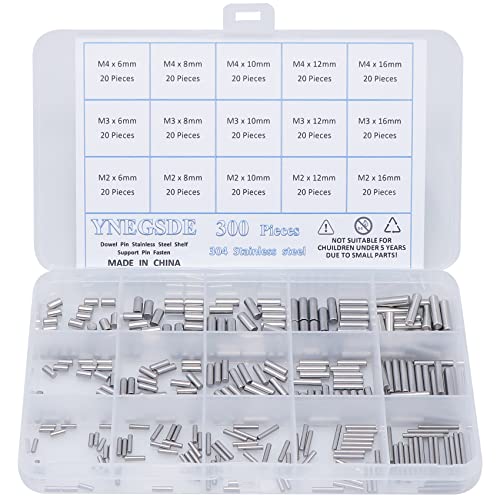 YNEGSDE M2 M3 M4 dowel pin assortment, 304 stainless steel metal pins in assorted sizes - 300-piece set