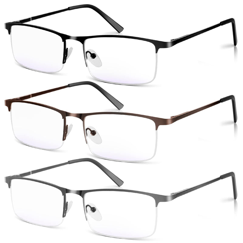 [Australia - AusPower] - 3 Pack Blue Light Blocking Reading Glasses for Men, Stylish Half Frame Metal Computer Readers, Lightweight Spring Hinge Eyeglasses Anti Eyestrain/Glare/UV (Mix Color, Black+Grey+Brown, 1.5) Mix Color(black/Grey/Brown) 1.5 x 