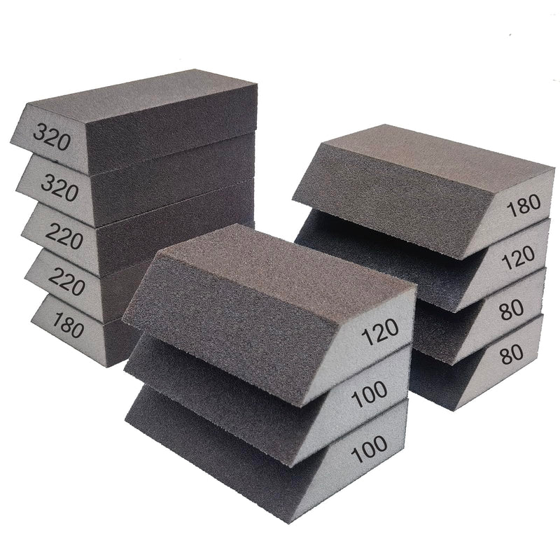 [Australia - AusPower] - 12 Pack Single Sanding Sponge Set - 80/100/120/180/220/320 Grit Sanding Blocks Assortment, Washable and Reusable 12 Pack Assorted 