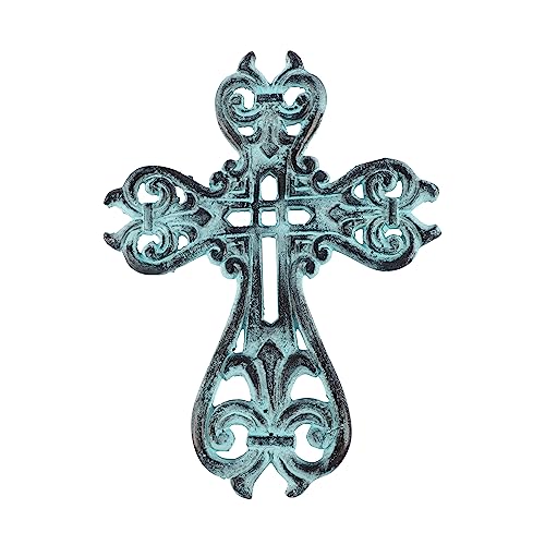 Ardour Distressed Blue Wall Cross for Home Decor.Metal Hanging Decorative Crosses Wall Decor - 6.8 x 9 Inches