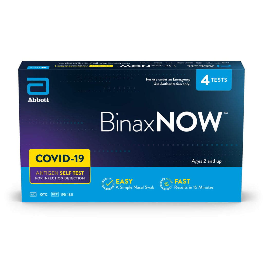 BinaxNOW COVID-19 Antigen Self Test, 1 Pack, 4 Tests Total, COVID Test With 15-Minute Results Without Sending to a Lab, Easy to Use at Home 4 Test Total