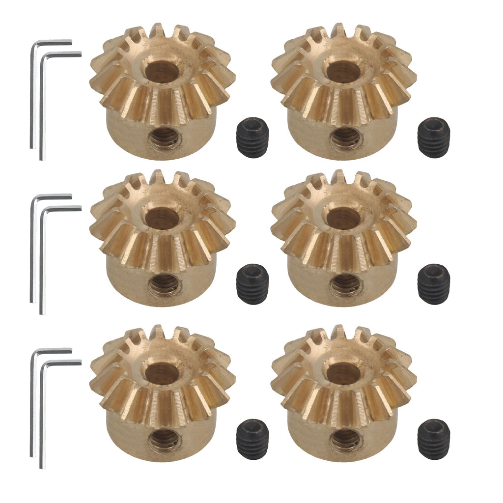 CNBTR 6PCS 0.8 Pattern die 15 Teeth Copper Transmission Bevel Inner Hole 3mm Gear with Screws