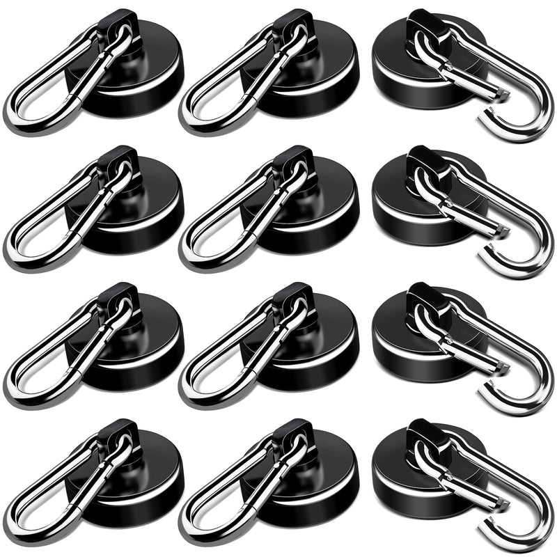 [Australia - AusPower] - LOVIMAG Strong Magnetic Hooks, 70LBS Magnetic Hooks Heavy Duty Strong Neodymium Magnets with Carabiner Hook, Magnet Hooks with Swivel for Kitchen, Hanging, Cruise, Grill, Refrigerator - 12 Pack Black 70lbs-12p 