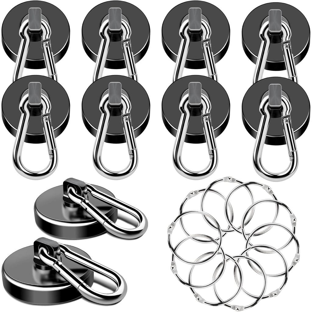 MIKEDE Magnetic Hooks Heavy Duty, 110LBS+ Strong Neodymium Magnets with Swivel Carabiner Hook, Black Magnetic Hangers Magnet Hooks for Locker, Home, Cruise Cabin, Office - 10 Pack 110LB 10Pack