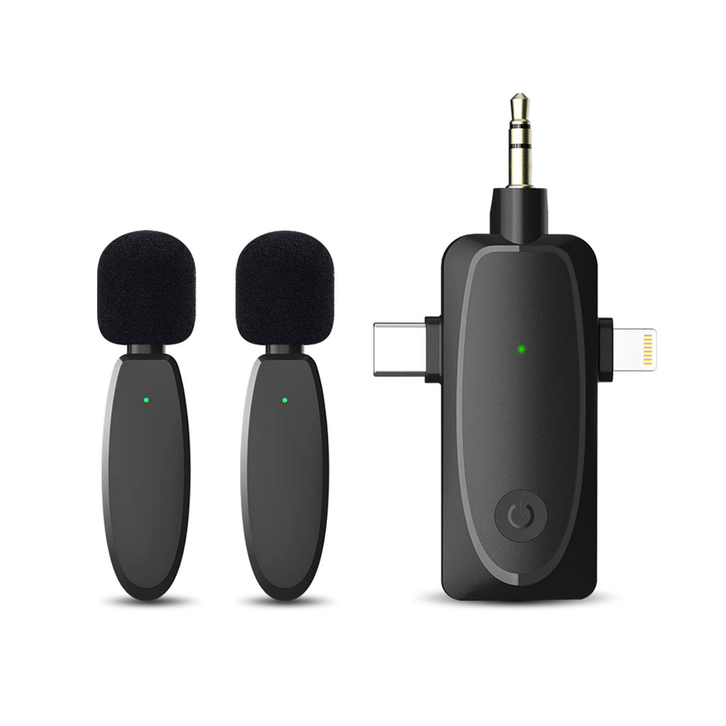 [Australia - AusPower] - MAXTOP 3 in 1 Mini Microphone Wireless Lavalier Microphones for iPhone, Android and Camera- 2.4G Cordless Double Mics with Noise Reduction-Professional Video Recording Lav Mic for Interview, Vlog 