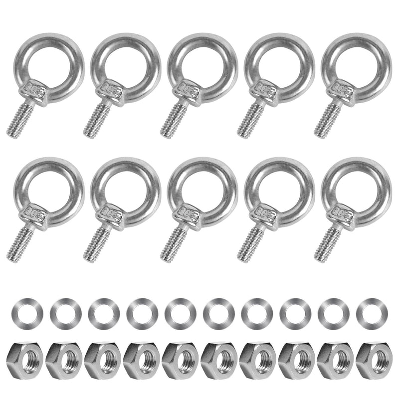 [Australia - AusPower] - 10 Pack Eye Bolts with Nuts M6 Screw Eyebolt Stainless Steel Heavy Duty Eye Bolt Male Screw Thread Ring Shoulder Eye Bolts 