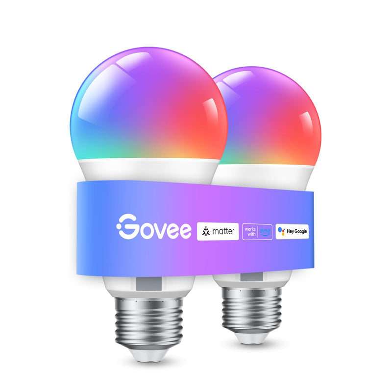 Govee Smart Bulb E27, WiFi LED Lamp RGBWW Compatible with Matter, Alexa and Google Assistant, dimmable with 16 million DIY Colors, 800LM, 54 Scenes, Smart Home Alexa Accessories, 2 pack | Smart bulb compatible with Matter, Alexa and Google Assistant, 1...