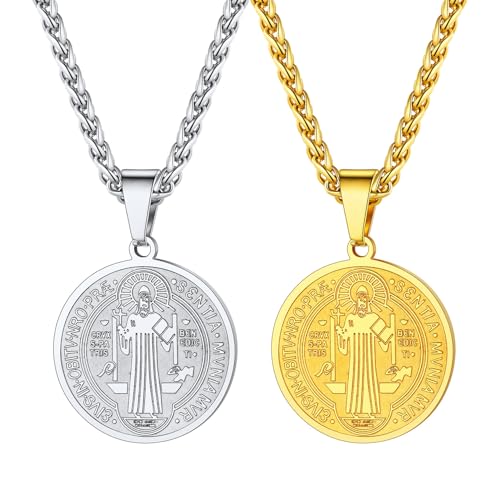 U7 Saint Benedict Medal Necklace (Steel+Gold)