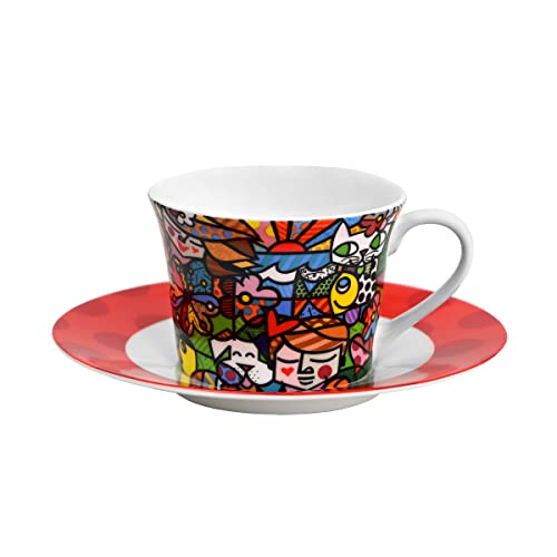 Britto Romero Bone China Coffee & Tea Cup with Saucer Plate, 6.7 oz, Nature in Harmony