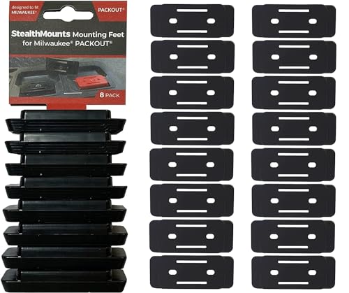 StealthMounts black mounting feet for Milwaukee Packout system, 16-pack adapter set for tool boxes