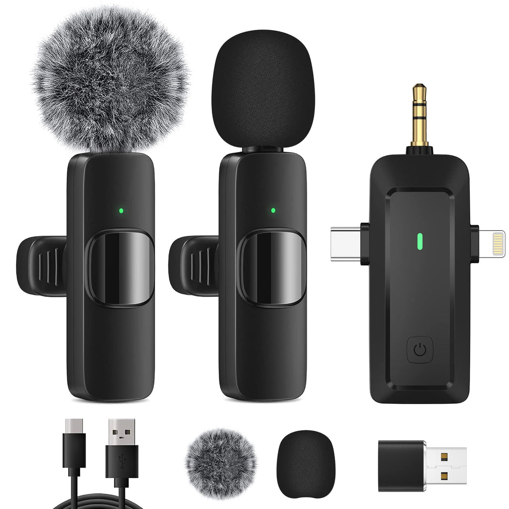 [Australia - AusPower] - HMKCH Wireless Lavalier Microphone for iPhone - Android Phone/Camera/Computer/Laptop, Professional Dual Lapel Mic with Lightning/USB-C/3.5mm/USB Plug for Video Recording, Vlog, YouTube, TikTok 