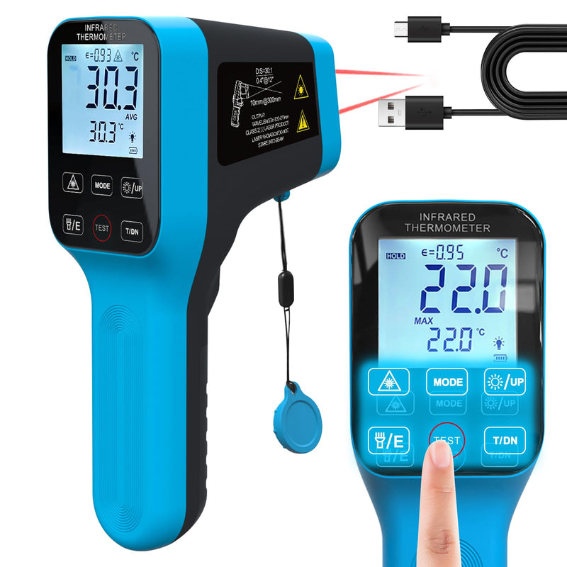 [Australia - AusPower] - Infrared Thermometer Gun Rechargeable, -58℉~2912℉ High Temp Laser Industrial Thermometer, D:S=30:1 Touch Button Waterproof Pyrometer, Digital IR Temperature Gauge with Type-C Port (NOT for Human) HP-1600(Rechargeable -58℉~2912℉) 