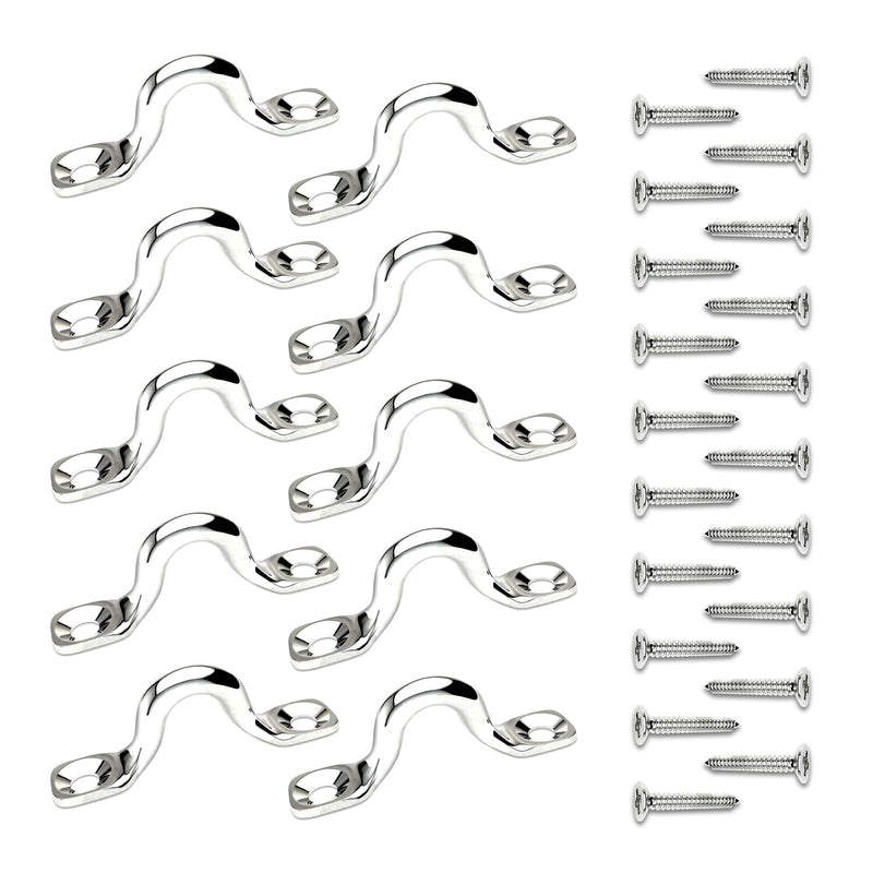 [Australia - AusPower] - 304 Stainless Steel Ceiling Hooks Heavy Duty Metal Pad Eyes Plate Snap Eye Strap Drop Ceiling Anchor Hooks Hardware with Screws for Hanging Plant Hangers 2.1" -10Pack Pack-10 