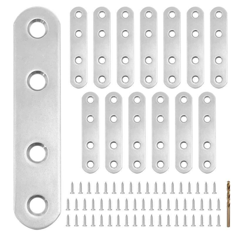[Australia - AusPower] - 14PCS 2.99'' x 0.63'' Straight Brace, Stainless Steel Flat Bracket, Metal Brace for Wood Desk Chair Cabinet Drawer Closet Frame Furniture with 56PCS Screws 76 x 16 mm/2.99 x 0.63 in 