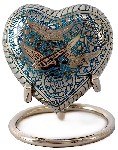 Urn for Ashes Funeral Memorial Cremation Keepsake Love Urns Decorative Brass Heart with Stand (Green Bird, 3") RHM03-15 3" Green Bird