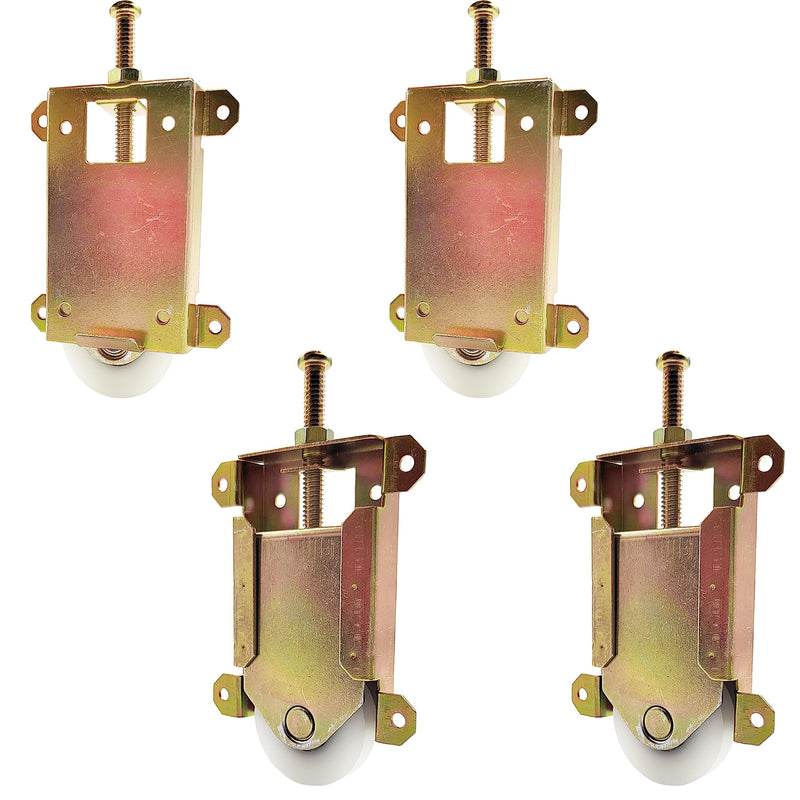 Sliding Mirror Door Rollers Assembly Fit Contractors Part #W8020C, 1-1/2" Nylon Concaved Wheels, 2-1/2" Hole Centers, Top Adjustable, Yellow Zinc Plated, 4 Pack 2-1/2" H.C. - 4Pack