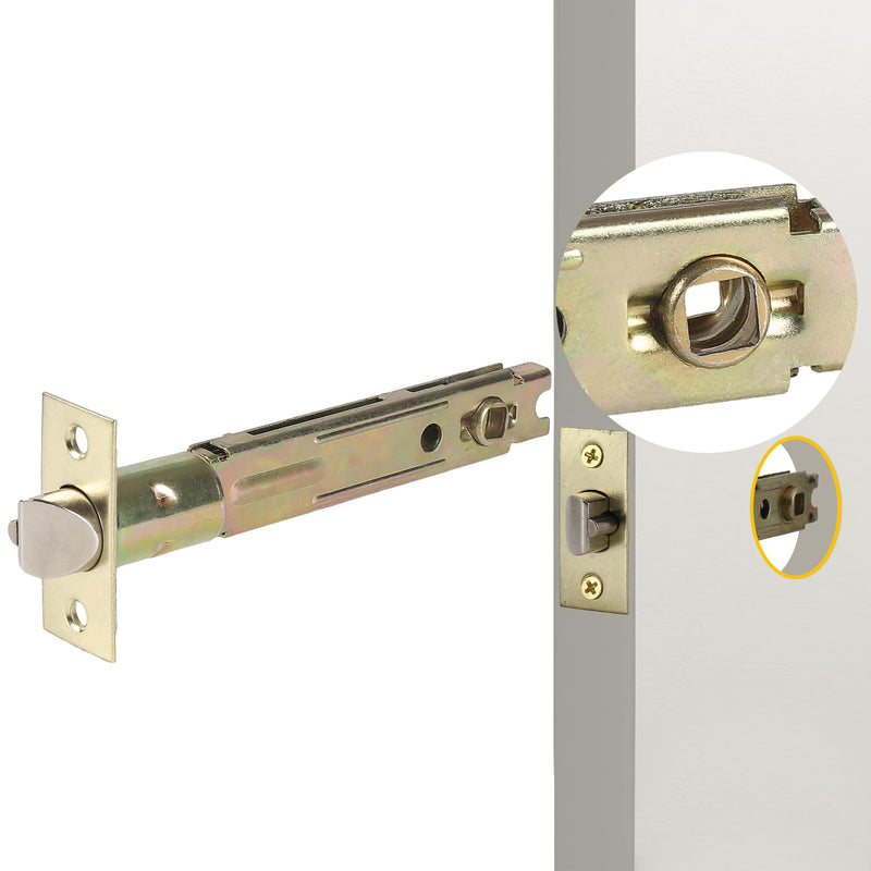 MaxxGeek 5-Inch Backset Entry Door Latch Fit Standard Knobset, 90° Square Interface with Square Corner Faceplate, Requires a 2-1/8" Cross Bore & 1" Edge Bore, Non-Handed, Polished Brass 5" Entry Latch