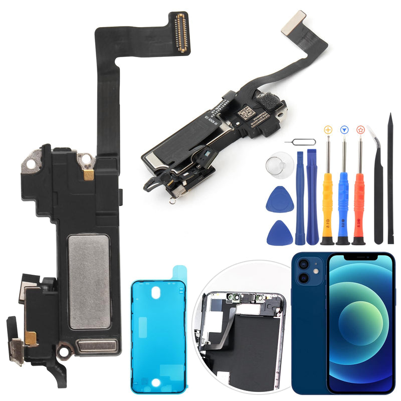 [Australia - AusPower] - Earpiece Speaker for iPhone 12 Ear Speaker Replacement for iPhone 12 Pro Speaker Replacement Light Proximity Sensor Flex Cable Earphone Speaker Assembly with Repair Tools Black-12/12 PRO 