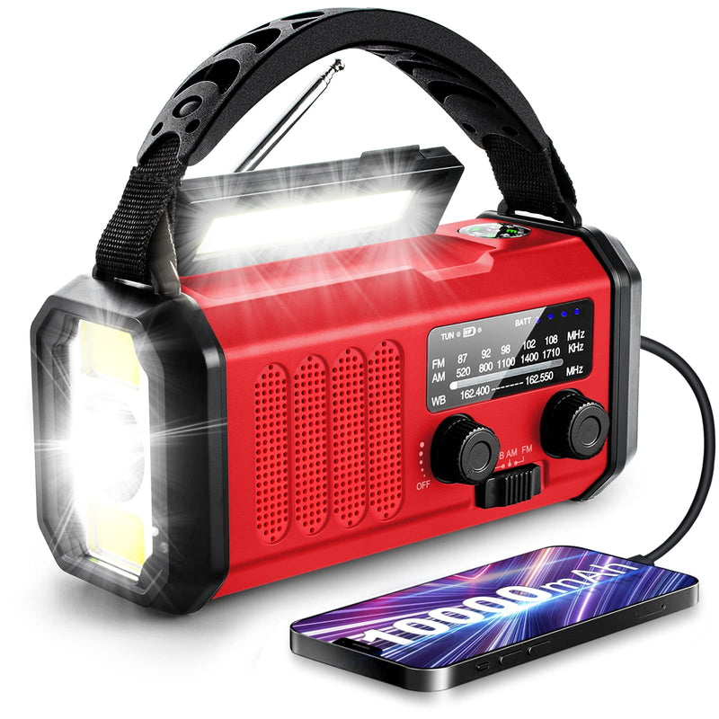 [Australia - AusPower] - Emergency Radio,10000mAh Solar Radio, Crank Radio, NOAA/AM/FM Weather Radio, USB Type-C Charging,Dynamo Radio,Polymer Battery,Torch & LED Reading Light, SOS Alarm,Compass for Camping Red 