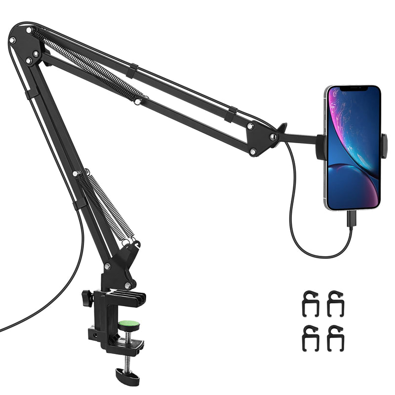 [Australia - AusPower] - Phone Holder for Desk, Phone Holder for Bed with Adjustable Clamp Clip, Flexible Phone Stand Lazy Bracket Mount Long Arms Clamp for iPhone, Samsung, Google Pixel, Moto (Black) Black 