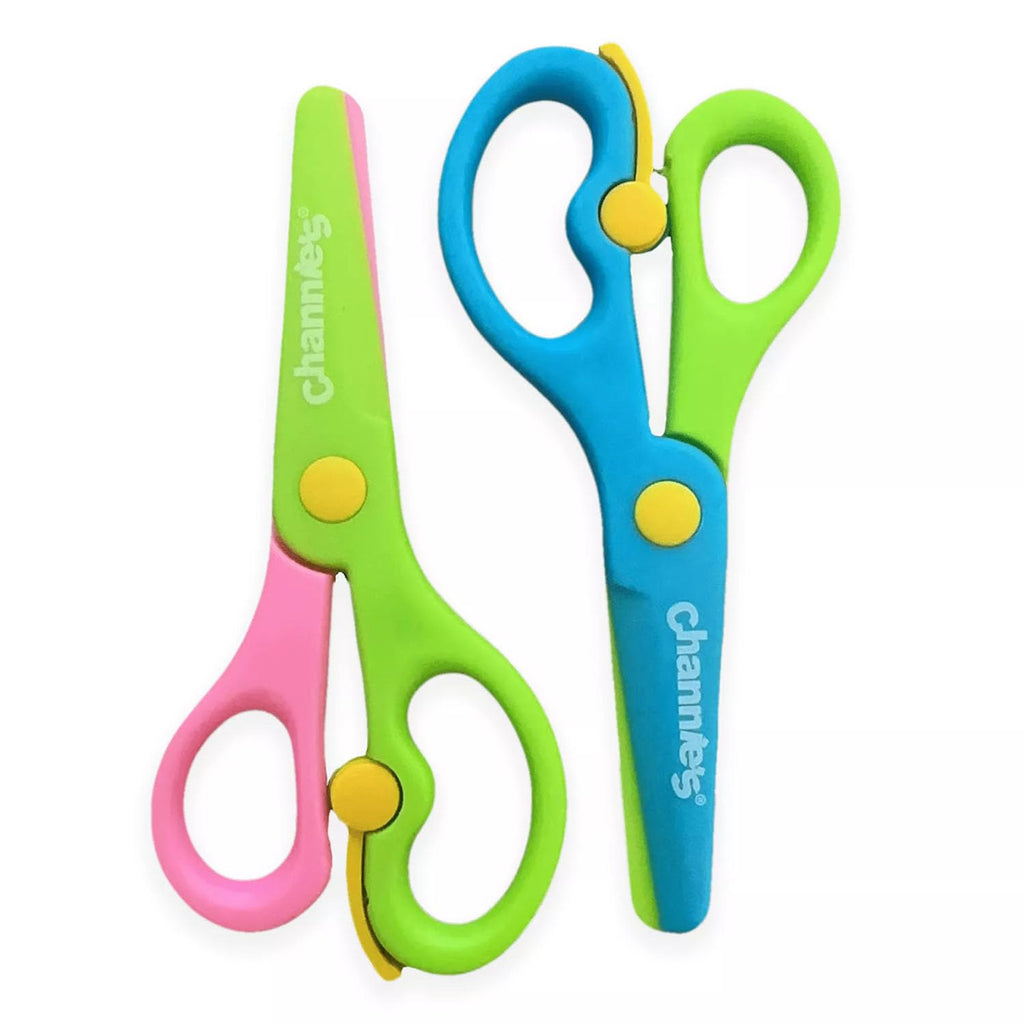 Channie's Safety Scissors for Small Hands (Ages 3-5) - Kid-Safe Plastic Training Scissors for Preschoolers, Child Hand-Eye Coordination Development, Kids Scissors, Toddler Safety Scissors (2 pack)